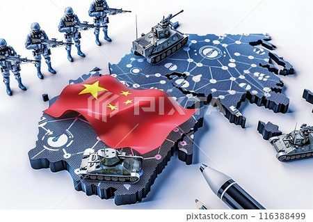 Chinese military expansion threatening global security with tanks and soldiers 116388499