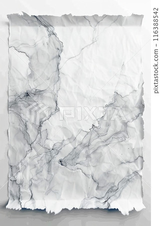 Black ink flowing on old crumpled paper creating abstract shapes 116388542