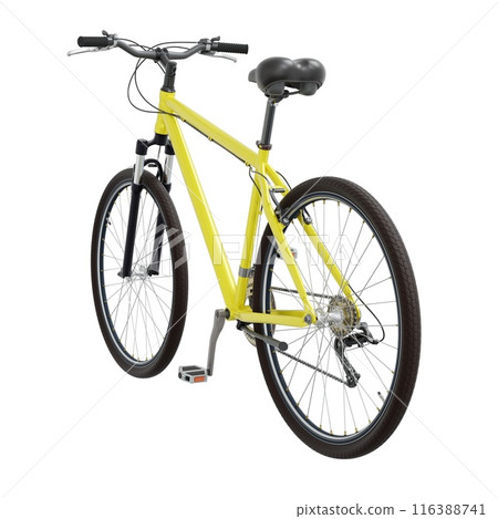 Yellow bicycle, side back view isolated on white background, 3D illustration Yellow bicycle, side back view isolated on white background, 3D illustration 116388741