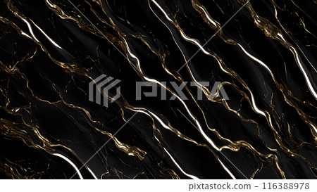 Marble Elegance Polished black marble with subtle golden highlights. 3d background  116388978
