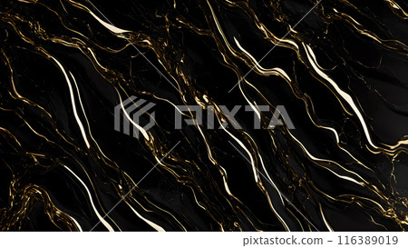 Marble Elegance Polished black marble with subtle golden highlights. 3d background  116389019