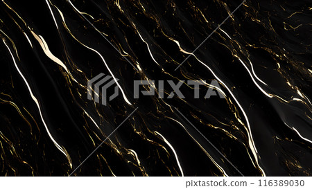 Marble Elegance Polished black marble with subtle golden highlights. 3d background  116389030