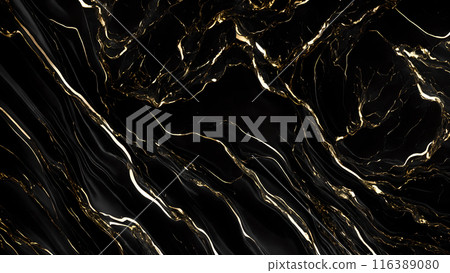 Marble Elegance Polished black marble with subtle golden highlights. 3d background  116389080