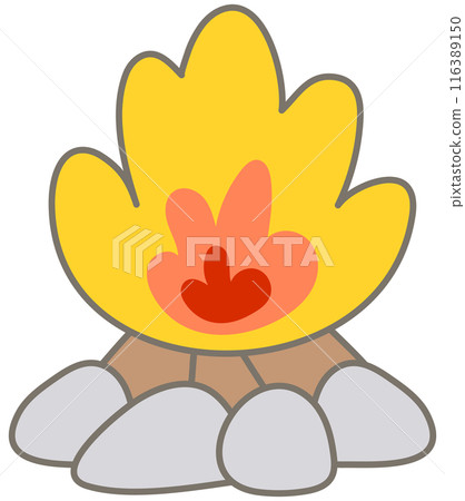 Kid hand drawn cute camping picnic trip element bonfire 116389150
