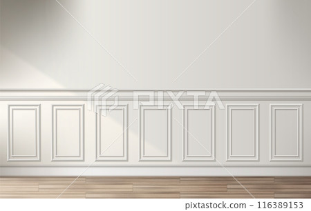 Room interior with white classic wall panel 116389153