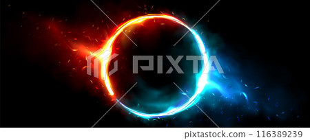 Red and blue neon glow ring with fire flame 116389239