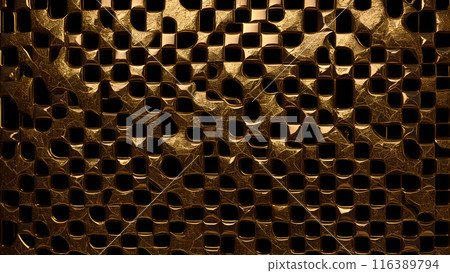Golden Mosaic: Black marble with gold mosaic patterns. 3d background 116389794
