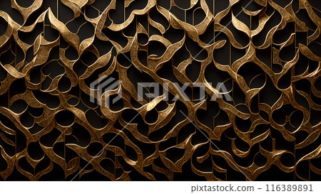 Golden Mosaic: Black marble with gold mosaic patterns. 3d background Golden Mosaic: Black marble with gold mosaic patterns. 3d background 116389891