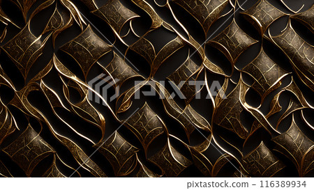 Golden Mosaic: Black marble with gold mosaic patterns. 3d background Golden Mosaic: Black marble with gold mosaic patterns. 3d background 116389934