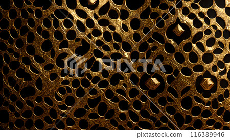 Golden Mosaic: Black marble with gold mosaic patterns. 3d background Golden Mosaic: Black marble with gold mosaic patterns. 3d background 116389946