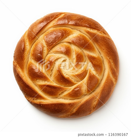 Freshly Baked Round Bread with Golden Crust Isolated on White Background Freshly Baked Round Bread with Golden Crust Isolated on White Background 116390167