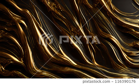 Golden Streaks Bold streaks of gold on a black marble background. 3d background  116390176