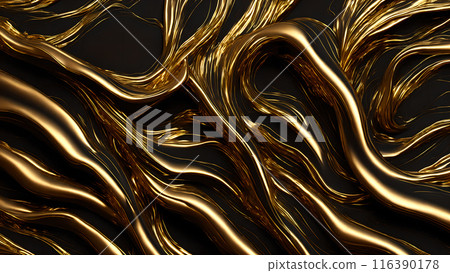 Golden Streaks Bold streaks of gold on a black marble background. 3d background  116390178