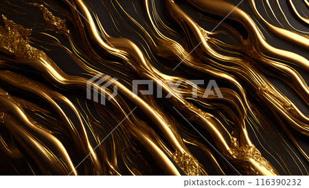 Golden Streaks Bold streaks of gold on a black marble background. 3d background  116390232