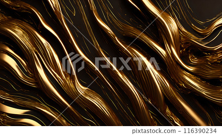 Golden Streaks Bold streaks of gold on a black marble background. 3d background  116390234