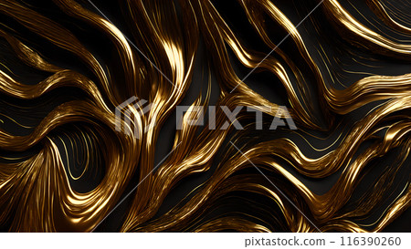 Golden Streaks Bold streaks of gold on a black marble background. 3d background  116390260