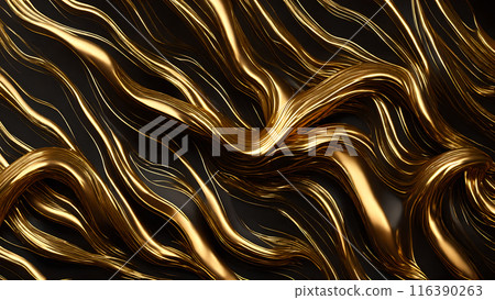 Golden Streaks Bold streaks of gold on a black marble background. 3d background  116390263