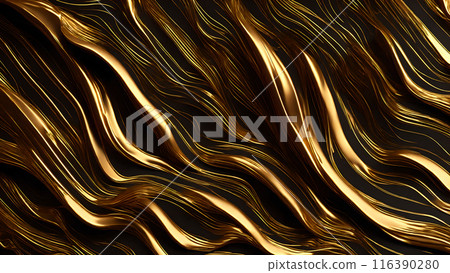 Golden Streaks Bold streaks of gold on a black marble background. 3d background  116390280