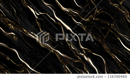Marble Elegance Polished black marble with subtle golden highlights. 3d background  116390469