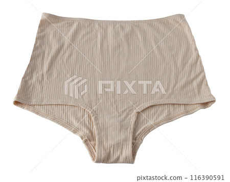 Panties isolated. Classic women's underwear in beige. Cotton jersey. Panties isolated. Classic women's underwear in beige. Cotton jersey. 116390591