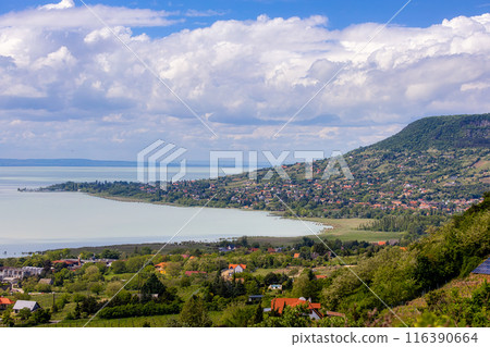 Beautiful landscape from Lake Balaton, mountain Badacsony. 116390664