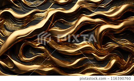 Golden Waves of gold flowing across black marble. 3d background Golden Waves of gold flowing across black marble. 3d background 116390760