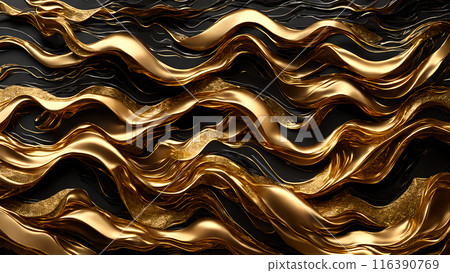 Golden Waves of gold flowing across black marble. 3d background Golden Waves of gold flowing across black marble. 3d background 116390769
