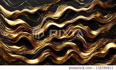 Golden Waves of gold flowing across black marble. 3d background Golden Waves of gold flowing across black marble. 3d background 116390821
