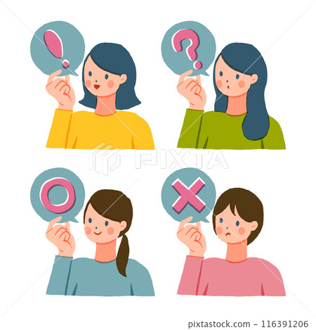 Illustration set of a woman with a speech bubble 116391206