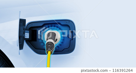 Power cable pump plug in charging power to electric vehicle EV car. Power cable pump plug in charging power to electric vehicle EV car. 116391264