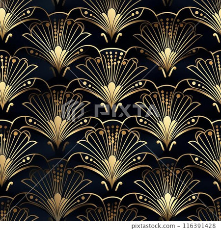 seamless geometric pattern in art deco style. Dark color pattern with gold. Generated ai 116391428