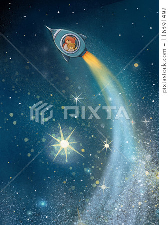 Two Teddy bear astronaut brothers on a Space journey. 116391492