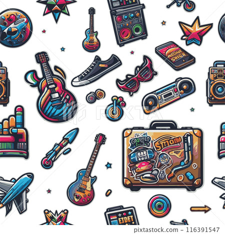 Seamless background of retro style stickers, graffiti, road stickers. On a pure white background 116391547