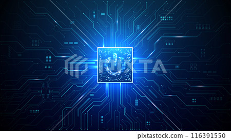 Abstract digital glowing innovation circuit on technology background 116391550