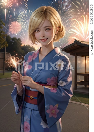 身著浴衣的女性煙火表演 116391896