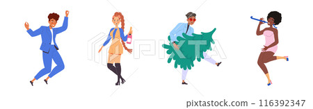 People Characters Celebrating New Year Holiday with Champagne Vector Illustration Set People Characters Celebrating New Year Holiday with Champagne Vector Illustration Set 116392347