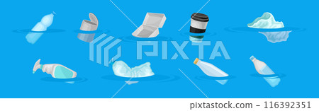 Floating Debris In Water and Disposable Package Vector Set 116392351