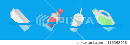 Floating Debris In Water and Disposable Package Vector Set 116392358