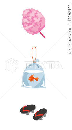 Cotton candy, goldfish and sandals at the summer festival 116392361