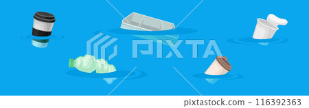 Floating Debris In Water and Disposable Package Vector Set 116392363