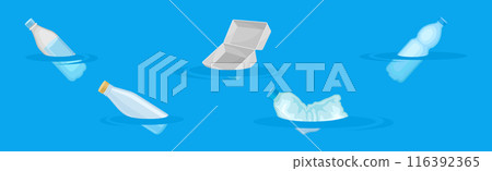 Floating Debris In Water and Disposable Package Vector Set 116392365