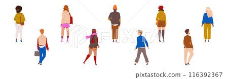 People Characters Standing in Row Back View Vector Illustration Set 116392367