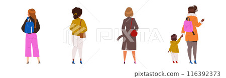 People Characters Standing in Row Back View Vector Illustration Se People Characters Standing in Row Back View Vector Illustration Se 116392373