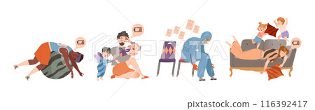 Exhausted Tired People Character with Burnout Syndrome Vector Set 116392417