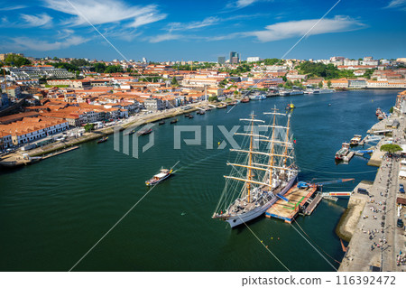 Aerial view of Porto city, Portugal, on sunset 116392472
