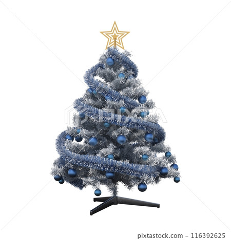 Christmas tree with decorations, isolated on white background, 3D illustration, cg render 116392625