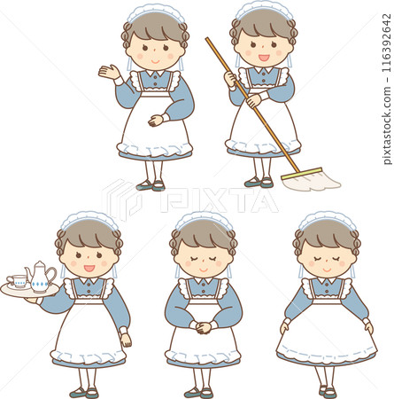 Set of young maid women in various poses 116392642
