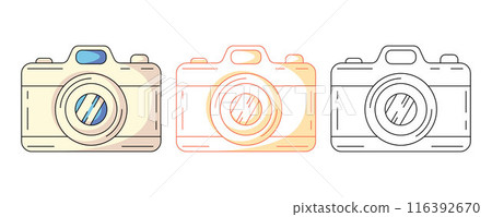 Digital photo camera, colorful and line icons set. Photography, equipment, capturing moments, hobby. Vector outline icon, monochrome and color illustration. For logo, sticker, coloring book, label Digital photo camera, colorful and line icons set. Photography, equipment, capturing moments, hobby. Vector outline icon, monochrome and color illustration. For logo, sticker, coloring book, label 116392670