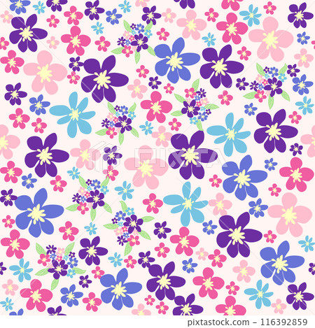 Ditsy floral seamless pattern. Flowers and stars pattern, lavender and pink 116392859