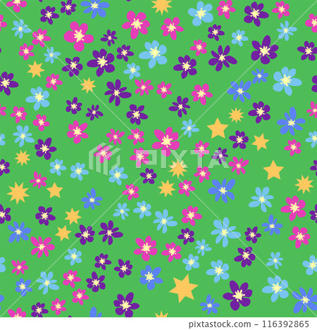 Ditsy floral seamless pattern. Flowers and stars pattern, lavender and pink 116392865